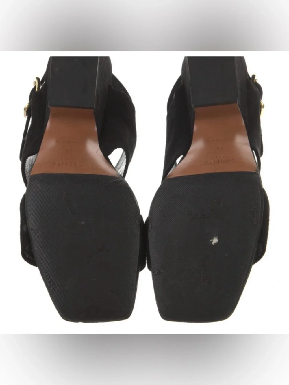 Celine Black Suede Block Heel Slingback Sandals - Picture 4 of 9